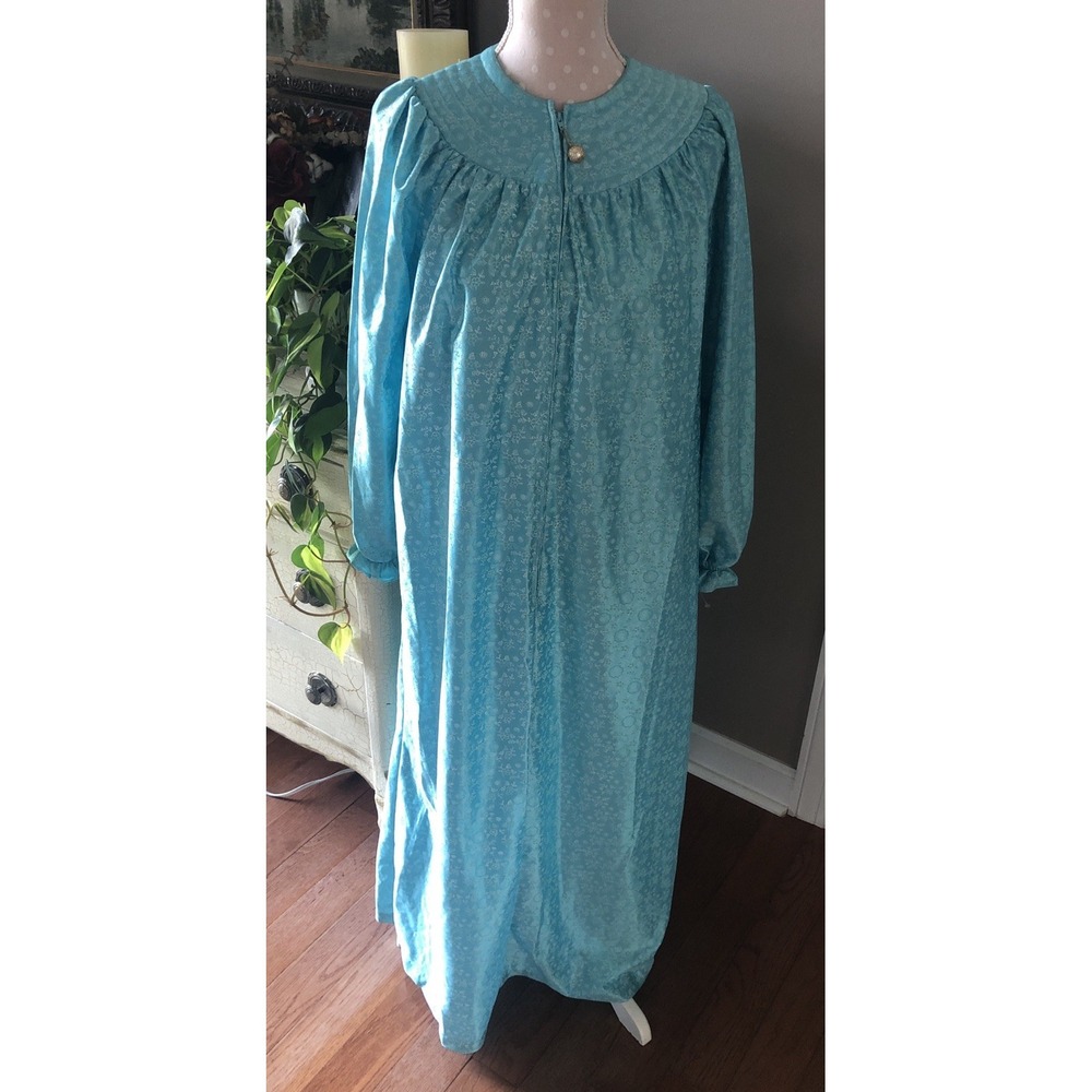 Vtg Night Time Creations Robe Zipper Long Blue Floral Women's Size Medium USA